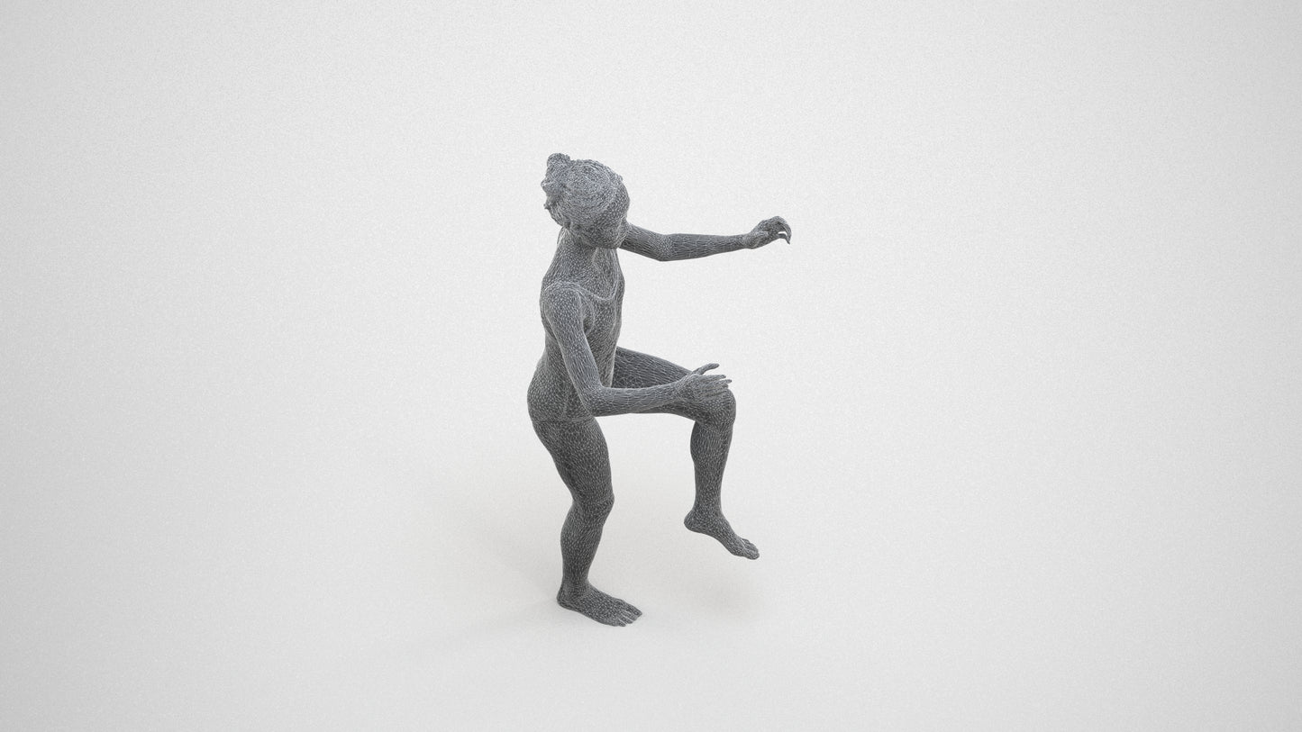 photogrammetry 3D woman pool, realistic human model archviz FBX, wireframe three-quarter view