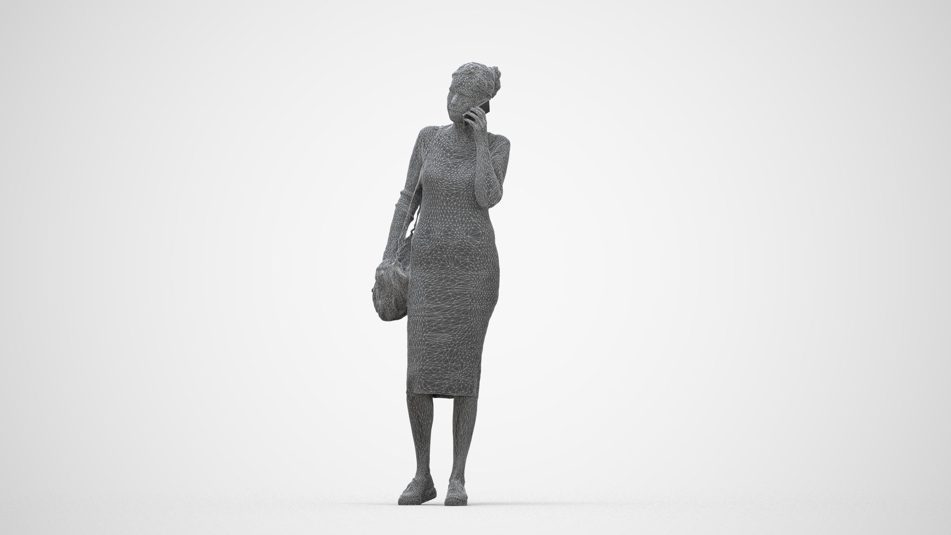 photogrammetry 3D woman casual walking, realistic human model archviz FBX, wireframe back view