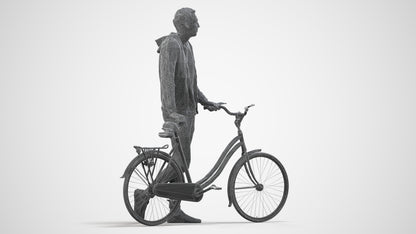 scanned 3D man casual cycling, photogrammetry people for Enscape and V-Ray, wireframe side view
