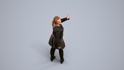 3D human model woman casual standing, photogrammetry scanned person for archviz, back view render