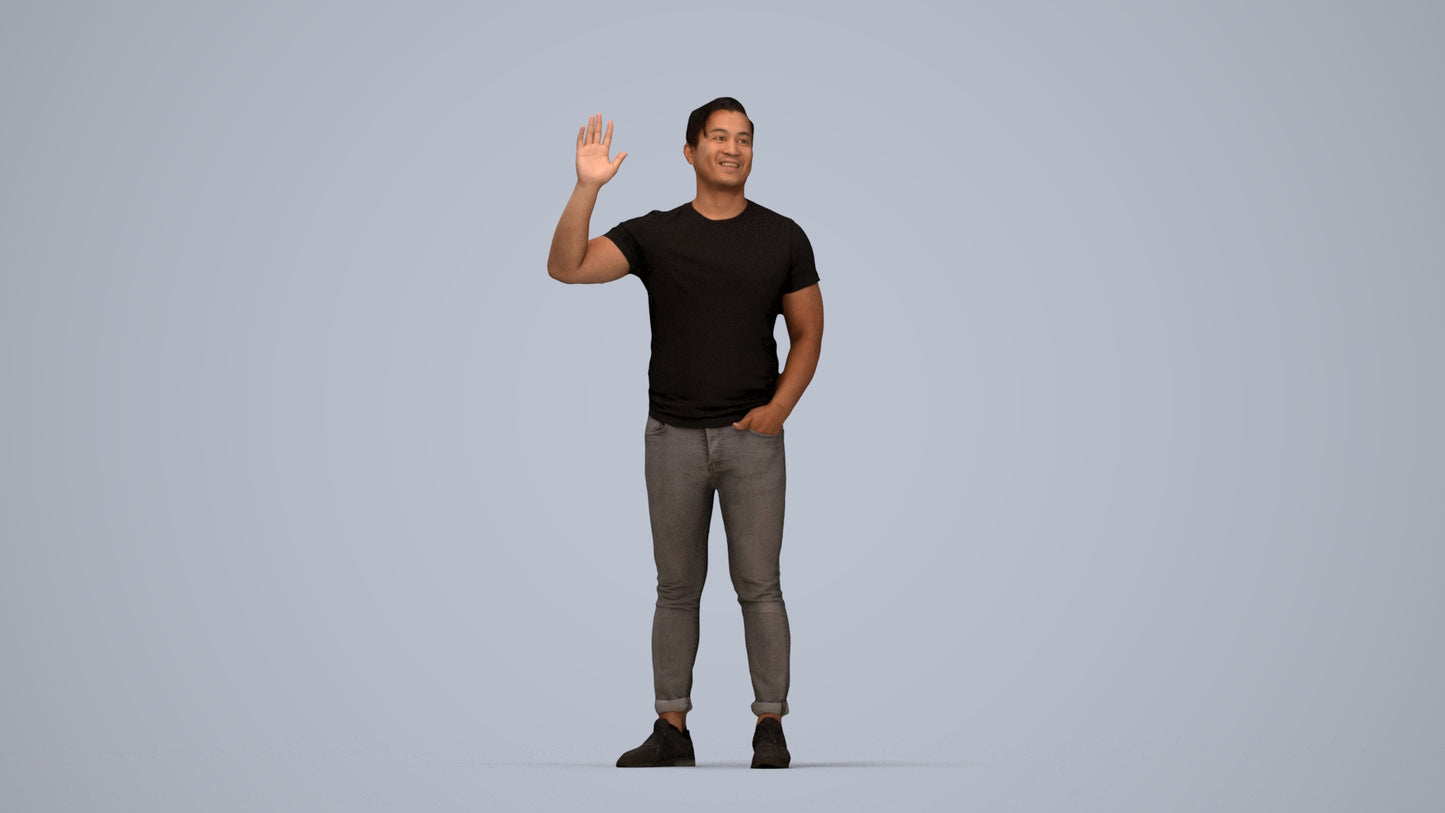 scanned 3D man casual standing, photogrammetry people for Enscape and V-Ray, top-down view render