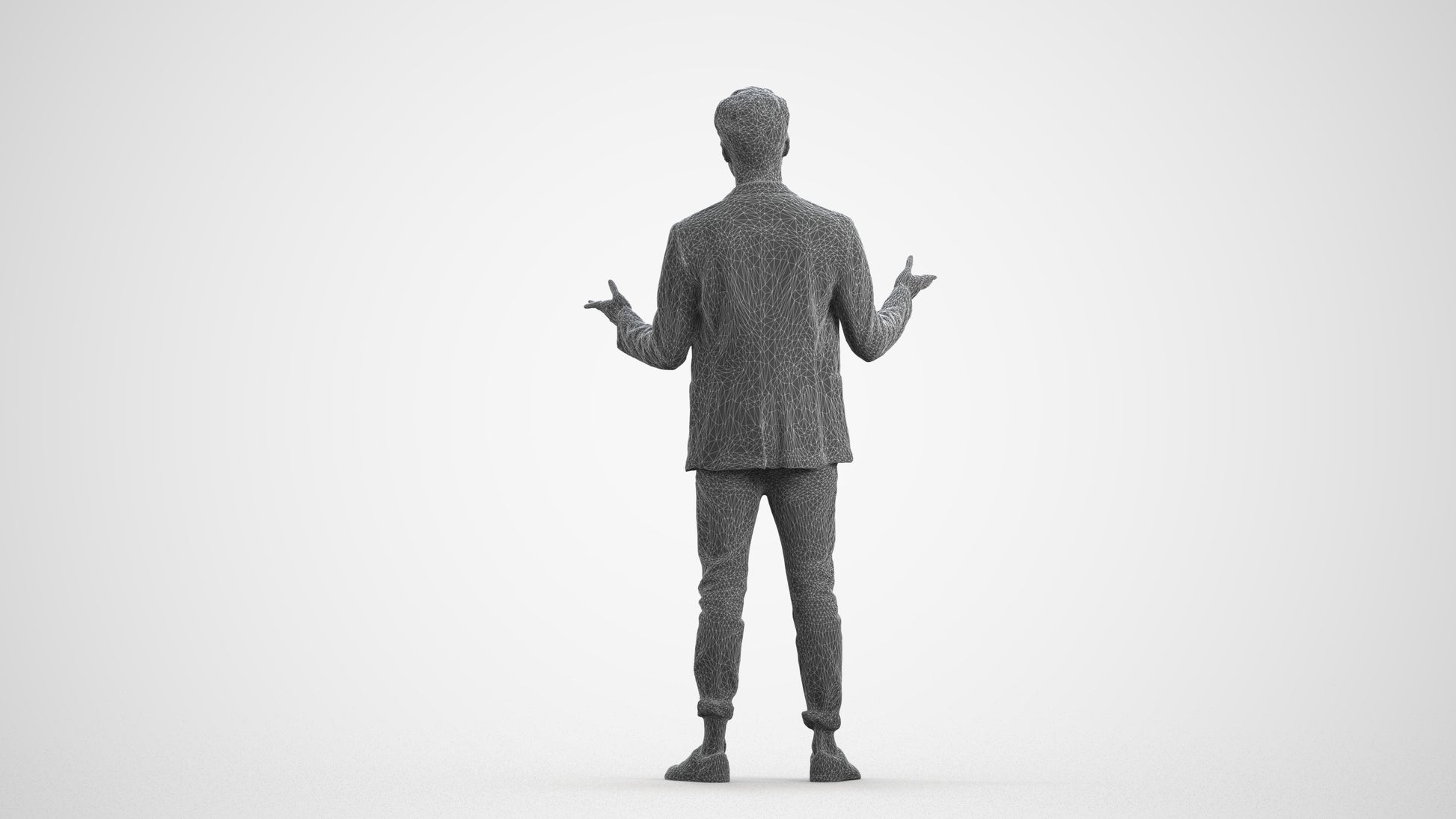 realistic 3D people man business, render-ready for V-Ray and Corona, FBX OBJ, wireframe front view