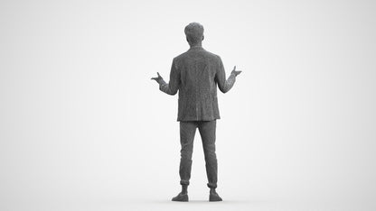 realistic 3D people man business, render-ready for V-Ray and Corona, FBX OBJ, wireframe front view