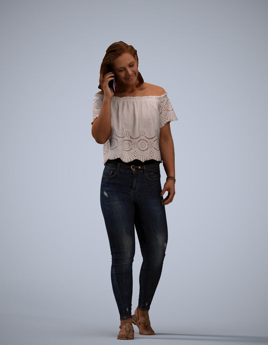 realistic 3D woman casual walking, scanned archviz people for Blender and 3ds Max