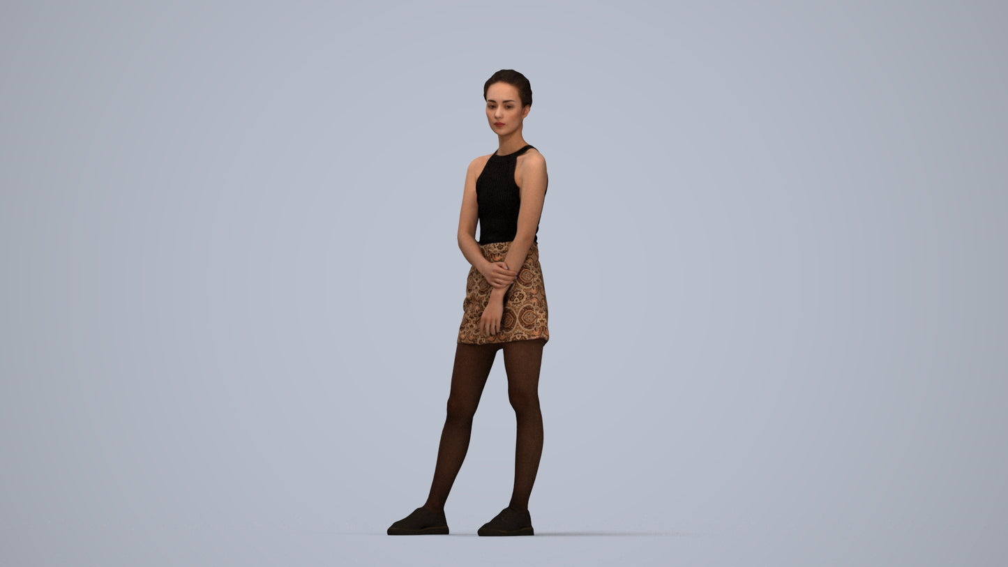 scanned 3D woman casual standing, photogrammetry people for Enscape and V-Ray, top-down view render