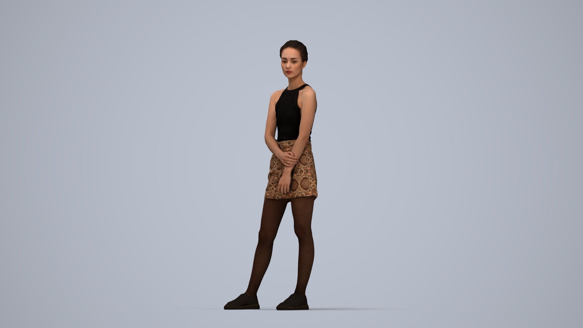 scanned 3D woman casual standing, photogrammetry people for Enscape and V-Ray, top-down view render