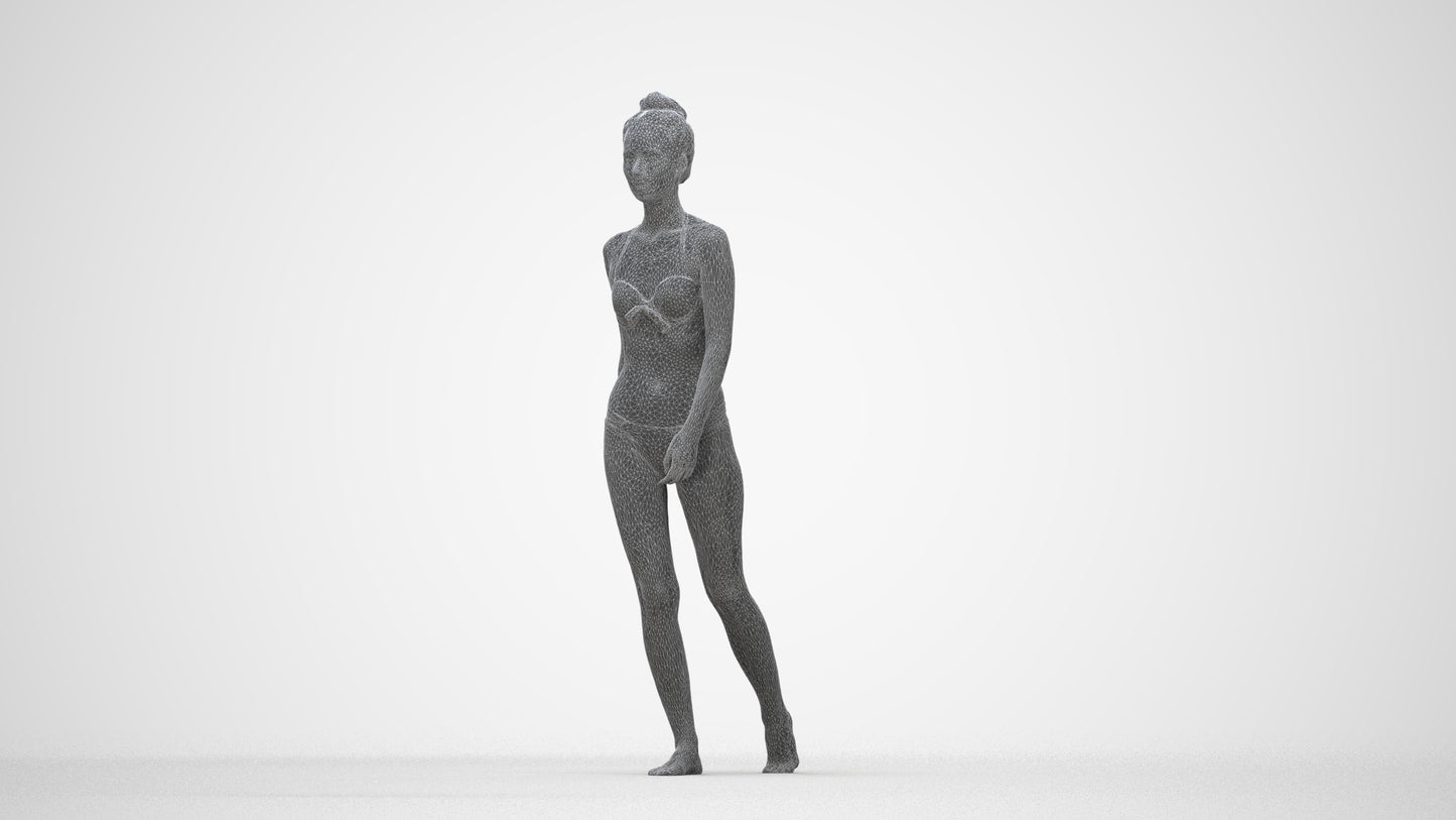 realistic 3D human woman pool, archviz people FBX OBJ for Blender, wireframe back view