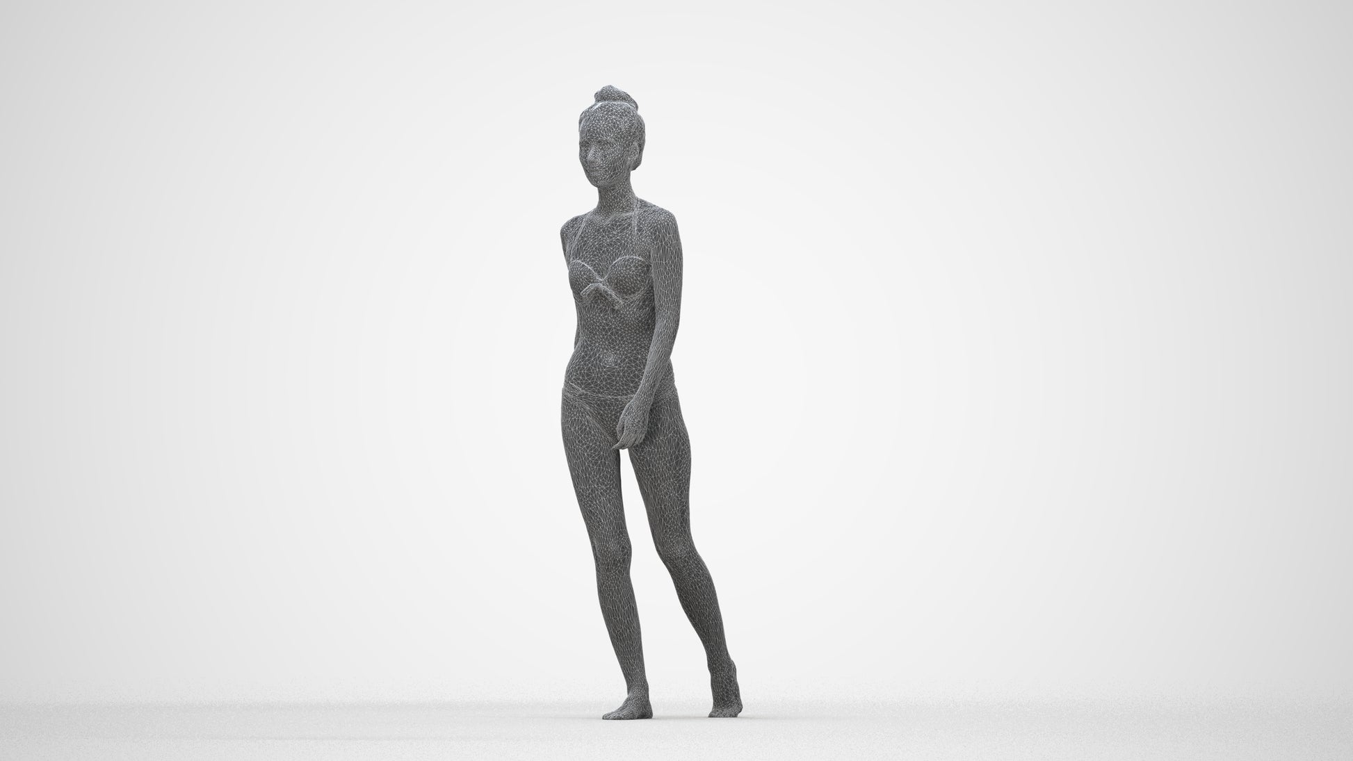 realistic 3D human woman pool, archviz people FBX OBJ for Blender, wireframe back view