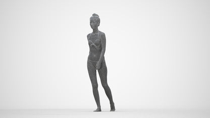 realistic 3D human woman pool, archviz people FBX OBJ for Blender, wireframe back view