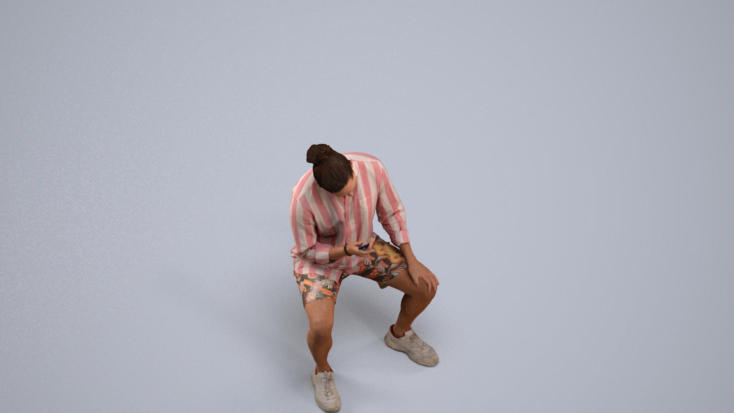 photogrammetry 3D man casual sitting, realistic human model archviz FBX, back view render