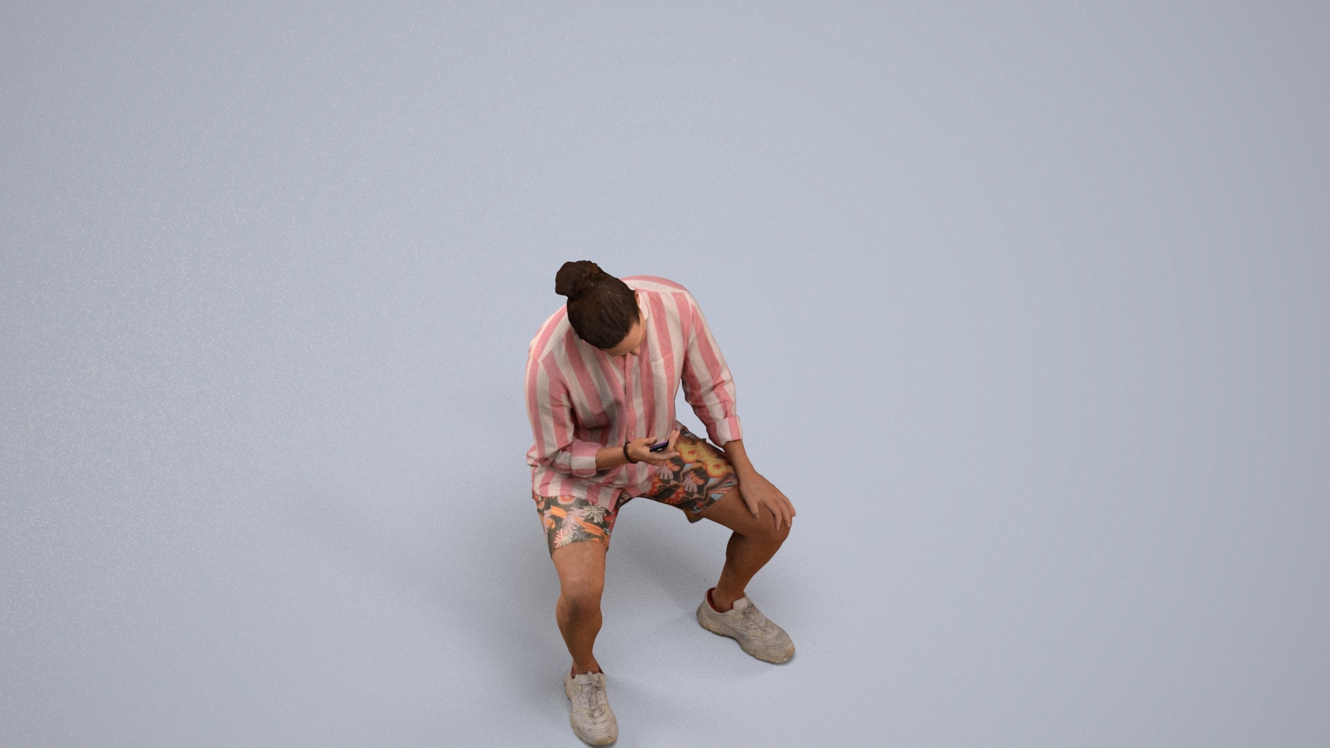 photogrammetry 3D man casual sitting, realistic human model archviz FBX, back view render