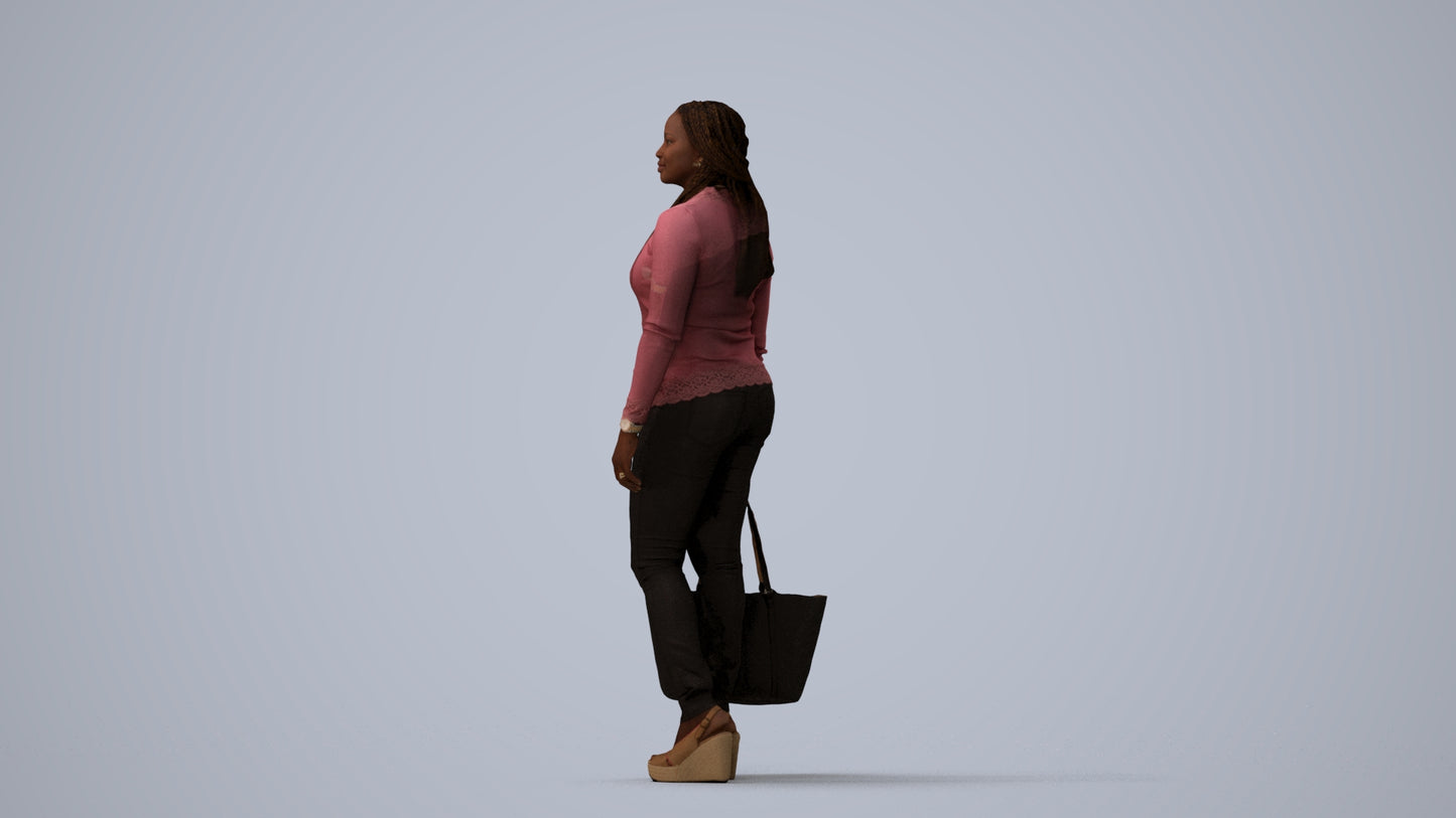 realistic 3D people woman casual standing, render-ready for V-Ray and Corona, FBX OBJ, three-quarter view render
