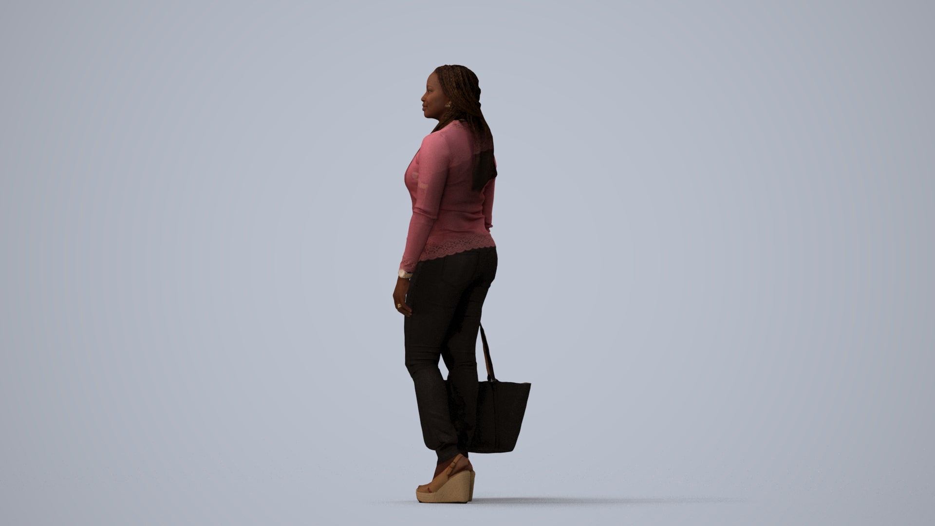 realistic 3D people woman casual standing, render-ready for V-Ray and Corona, FBX OBJ, three-quarter view render