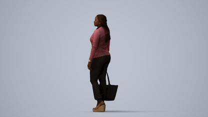 realistic 3D people woman casual standing, render-ready for V-Ray and Corona, FBX OBJ, three-quarter view render