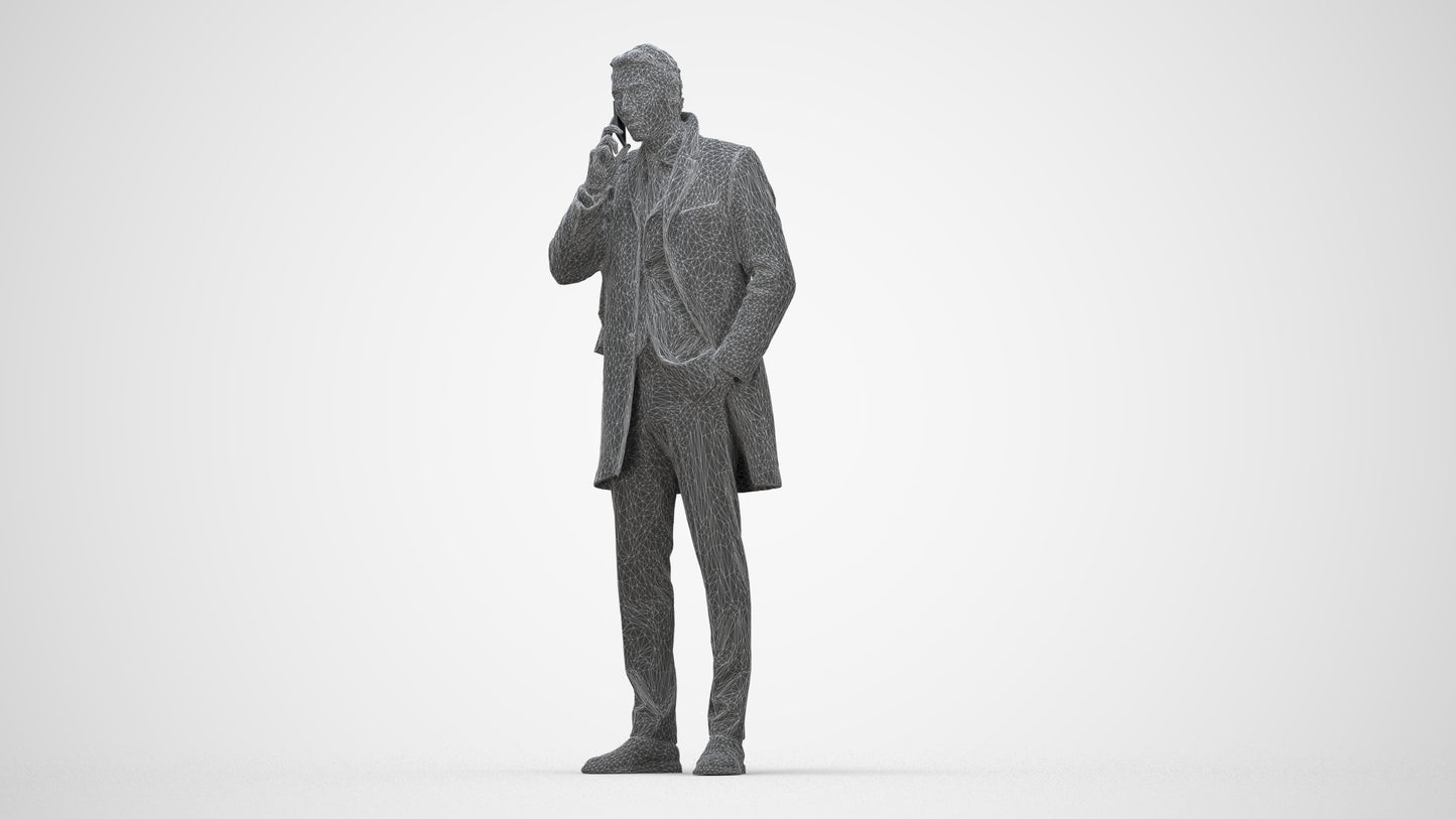 3D scanned man business, photorealistic archviz people for Enscape and SketchUp, wireframe back view