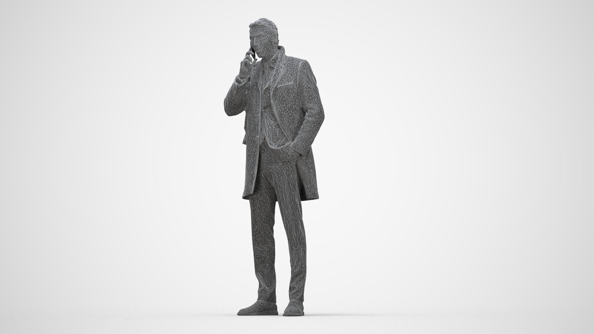 3D scanned man business, photorealistic archviz people for Enscape and SketchUp, wireframe back view