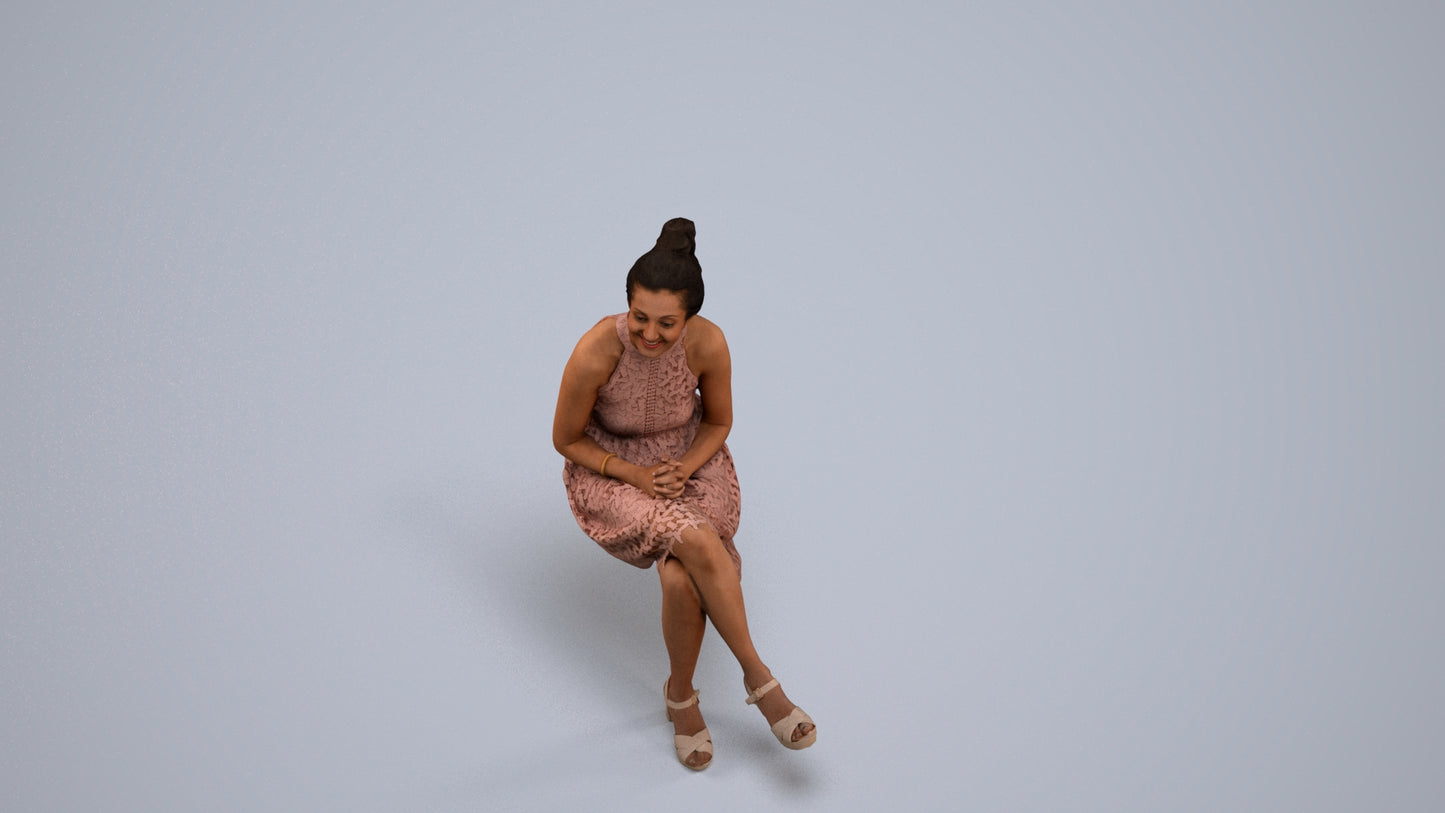 realistic 3D woman formal sitting, scanned archviz people for Blender and 3ds Max, back view render