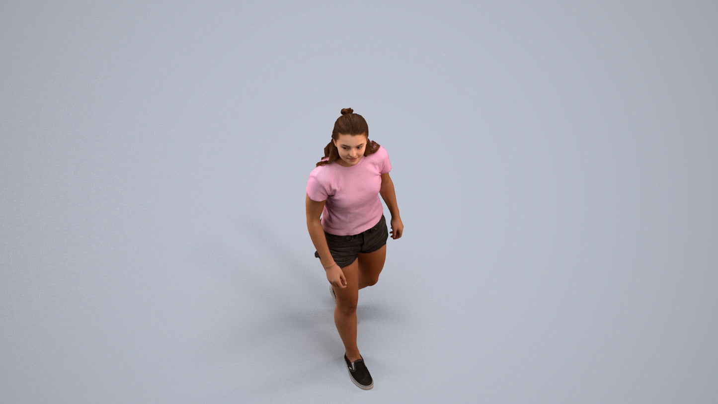 photogrammetry 3D girl casual standing, realistic human model archviz FBX, back view render