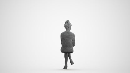 photogrammetry 3D woman casual sitting, realistic human model archviz FBX, wireframe front view