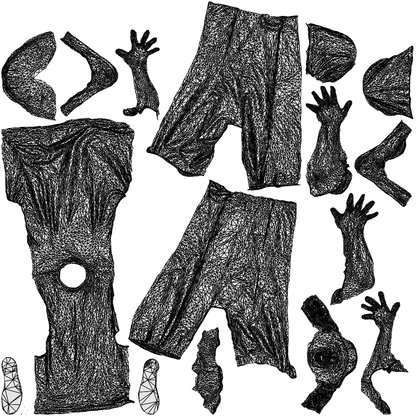 scanned 3D man casual standing, photogrammetry people for Enscape and V-Ray, wireframe top-down view