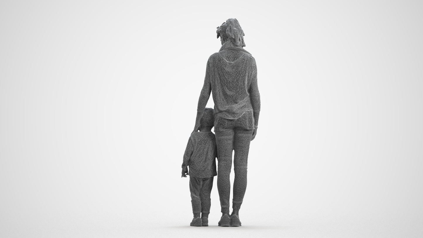 realistic 3D people girl casual kids, render-ready for V-Ray and Corona, FBX OBJ, wireframe front view