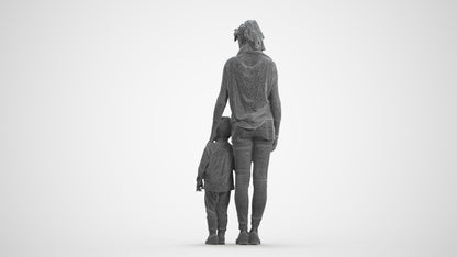 realistic 3D people girl casual kids, render-ready for V-Ray and Corona, FBX OBJ, wireframe front view