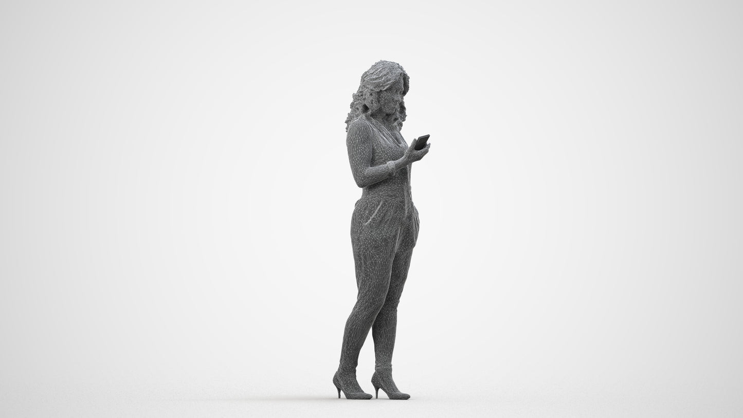 scanned 3D woman casual walking, photogrammetry people for Enscape and V-Ray, wireframe side view