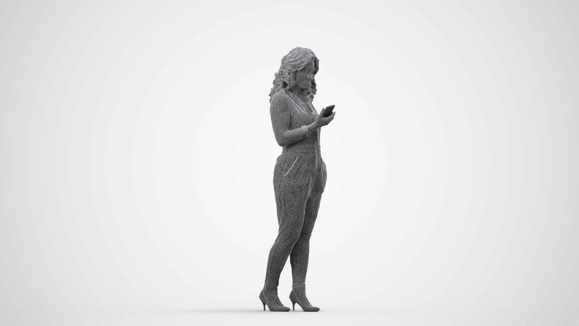 scanned 3D woman casual walking, photogrammetry people for Enscape and V-Ray, wireframe side view