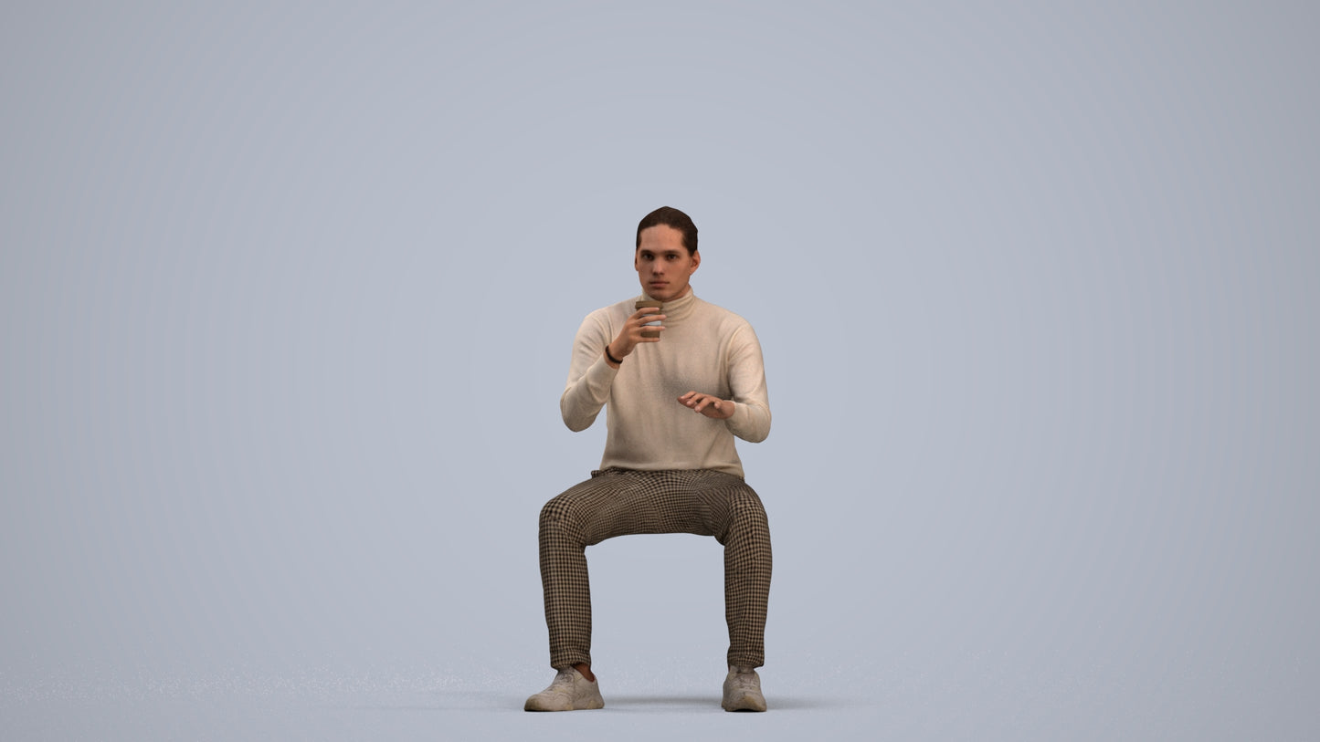 realistic 3D people man casual sitting, render-ready for V-Ray and Corona, FBX OBJ, standing pose render