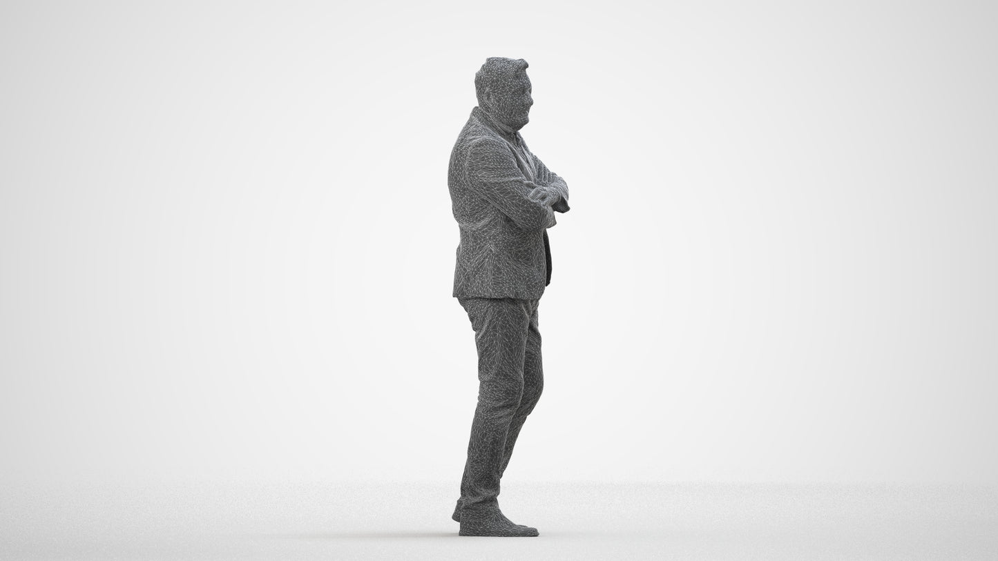 photogrammetry 3D man business, realistic human model archviz FBX, wireframe side view