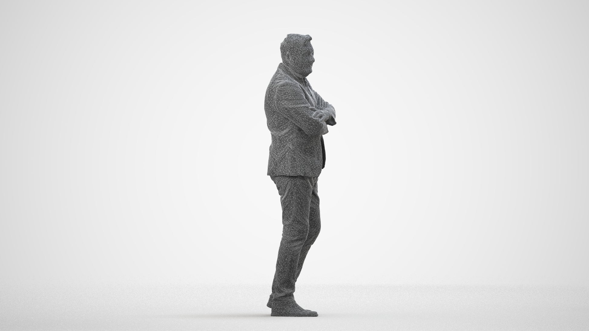 photogrammetry 3D man business, realistic human model archviz FBX, wireframe side view