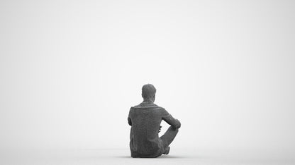 3D scanned man sitting casual, photorealistic archviz people for Enscape and SketchUp, wireframe front view