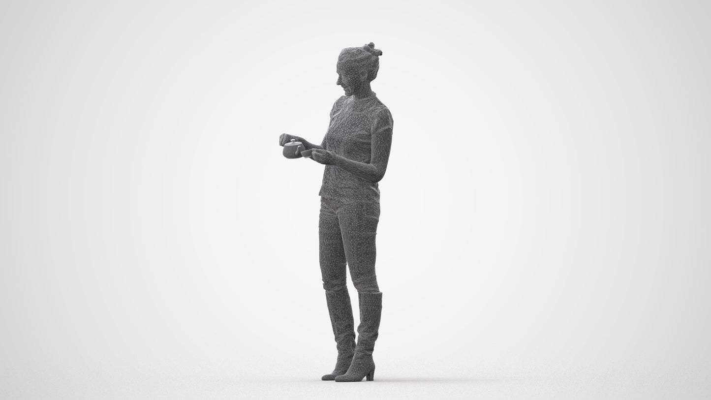 realistic 3D woman casual standing, scanned archviz people for Blender and 3ds Max, square thumbnail