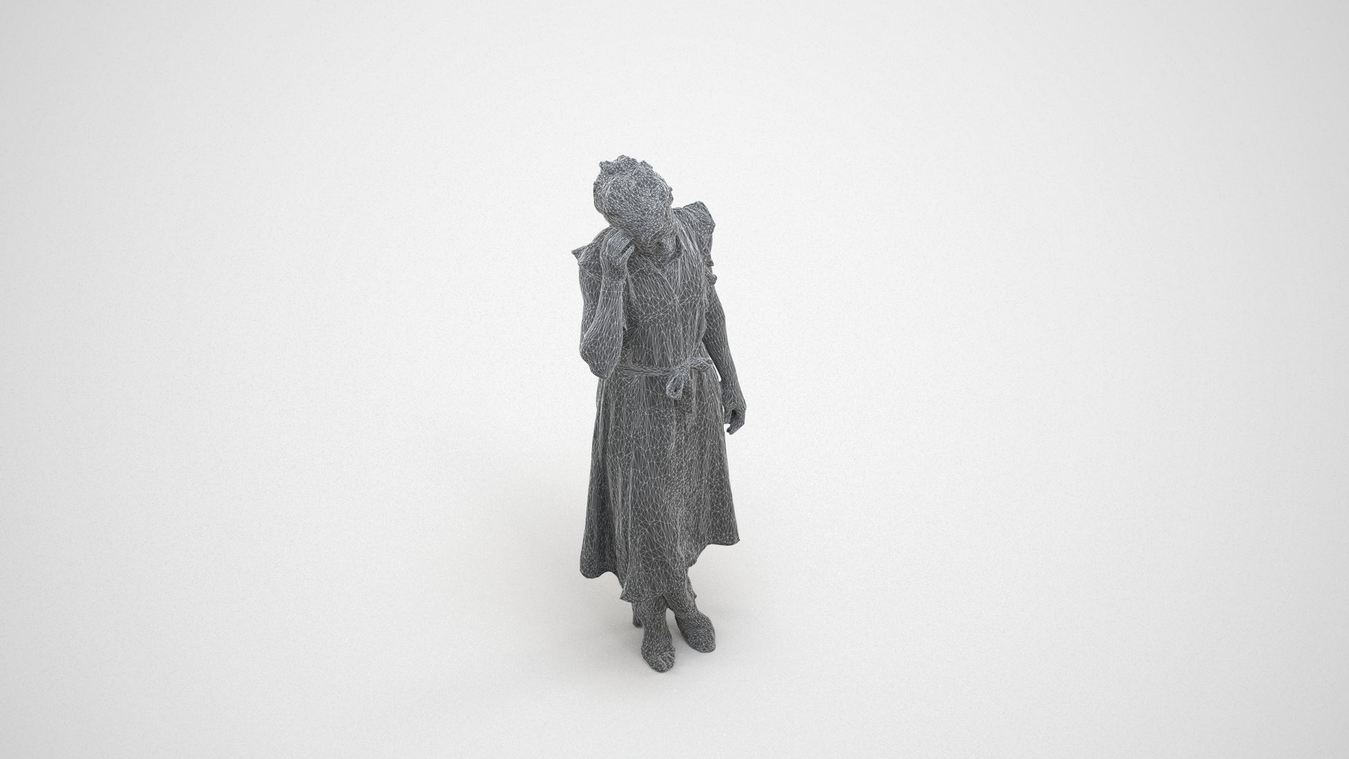 realistic 3D woman casual standing, scanned archviz people for Blender and 3ds Max, wireframe three-quarter view