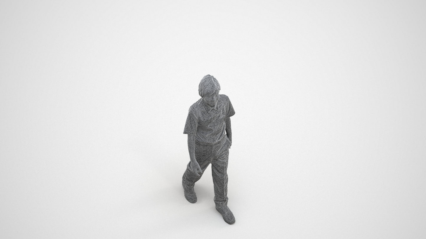 3D people model boy kids, scanned human for 3ds Max rendering, wireframe three-quarter view