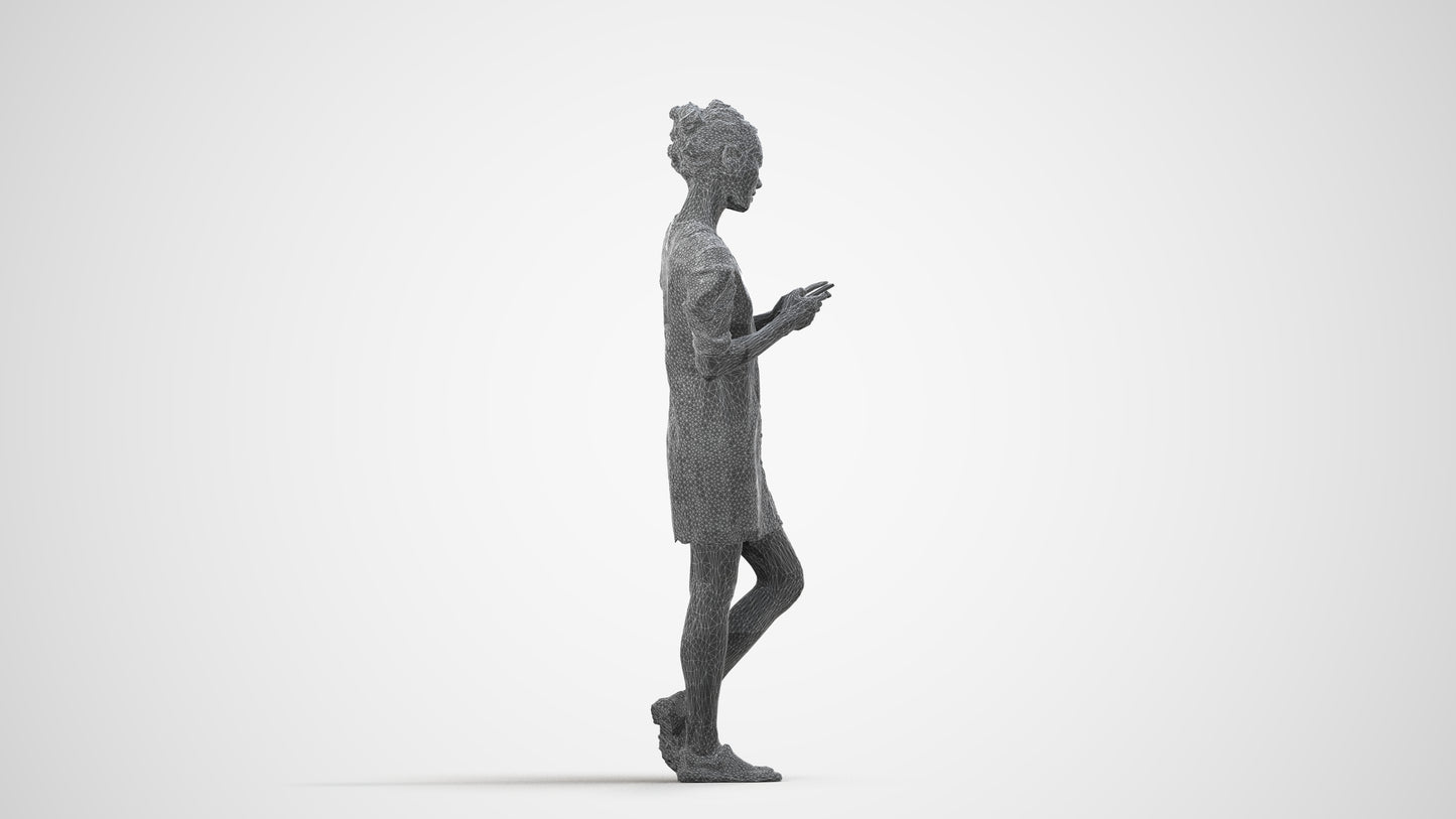 realistic 3D human woman business walking, archviz people FBX OBJ for Blender, wireframe side view