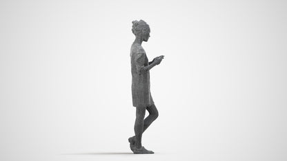 realistic 3D human woman business walking, archviz people FBX OBJ for Blender, wireframe side view
