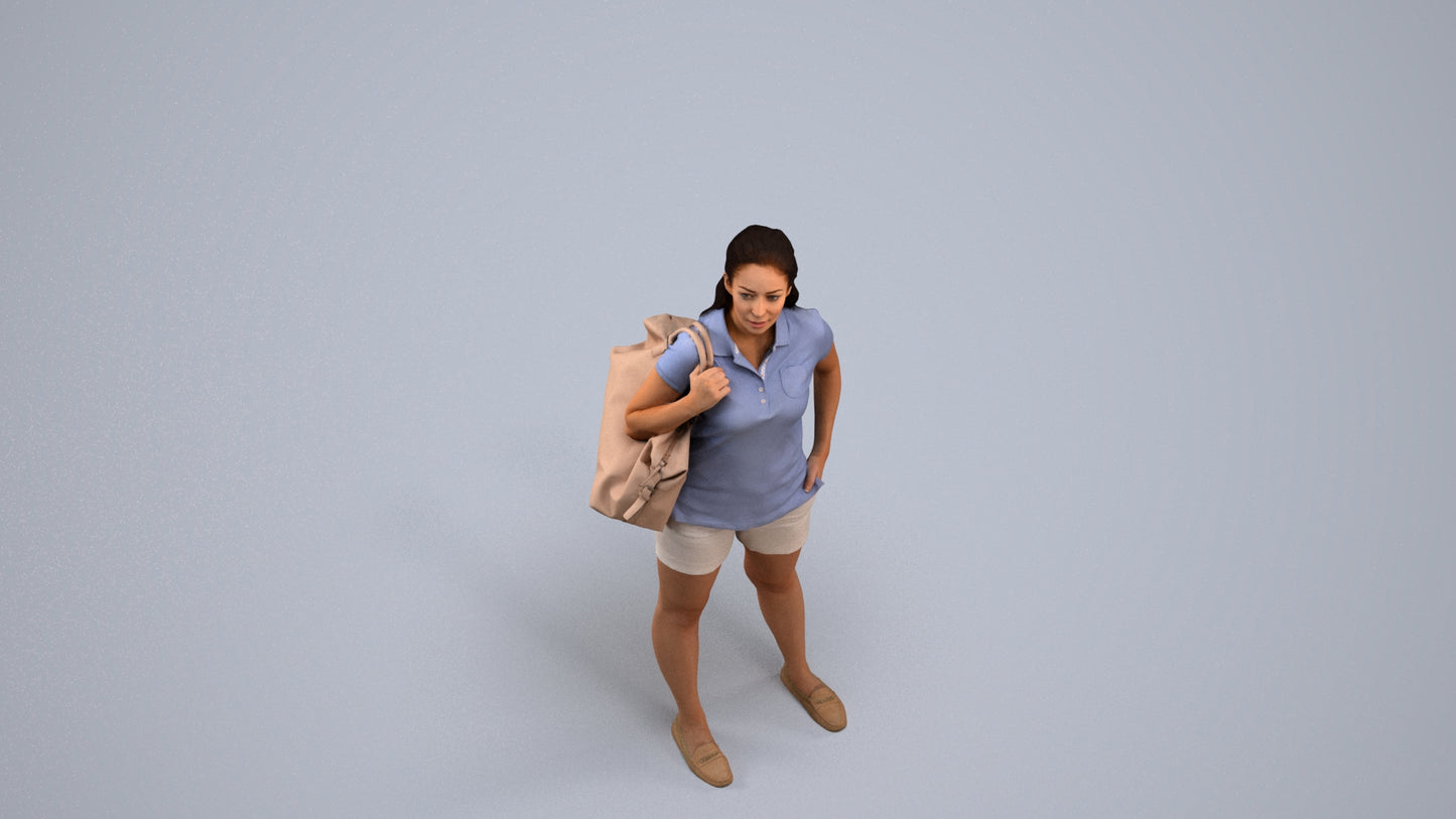 scanned 3D woman casual standing, photogrammetry people for Enscape and V-Ray, back view render