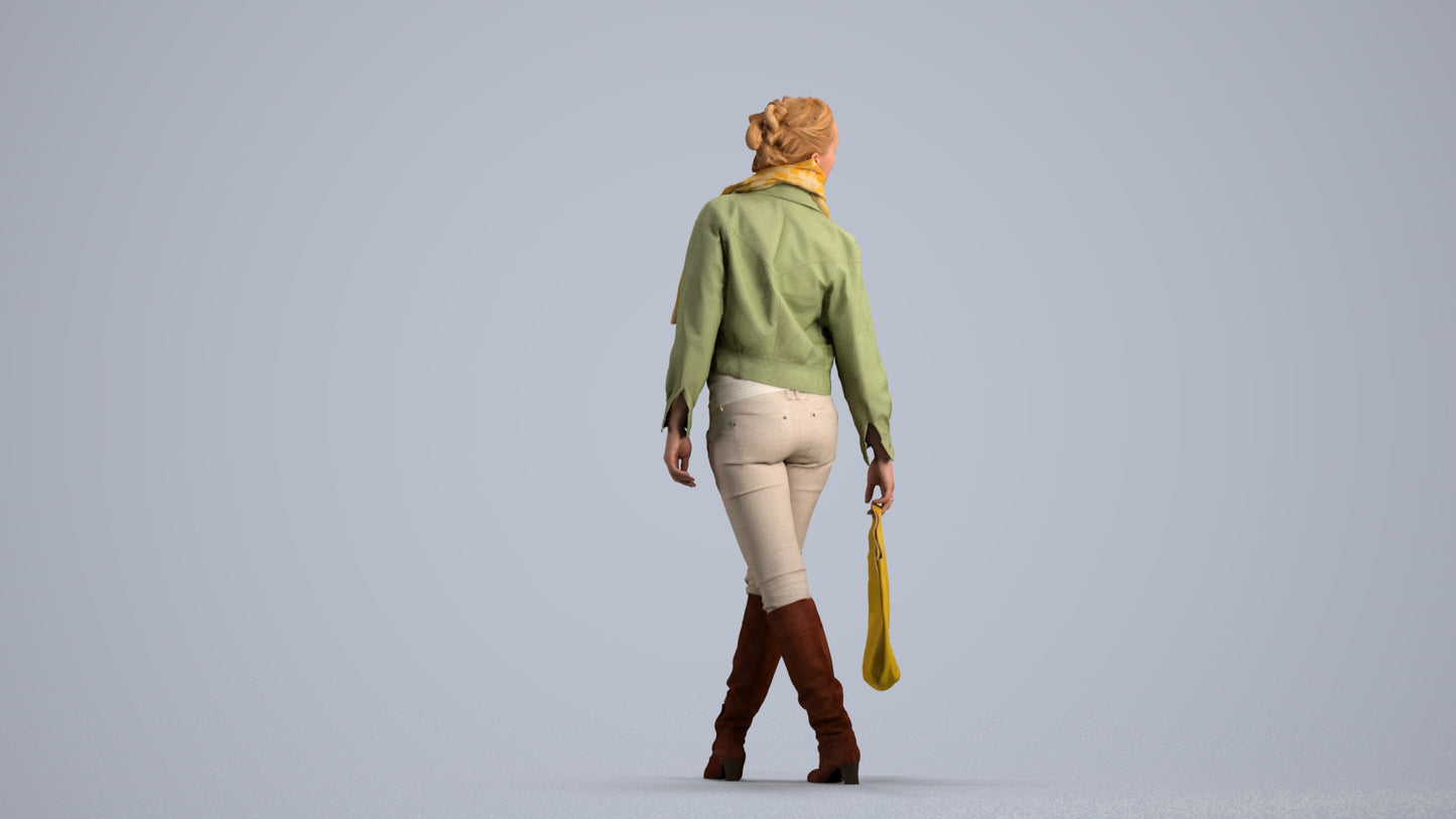 scanned 3D woman casual walking, photogrammetry people for Enscape and V-Ray, front view render