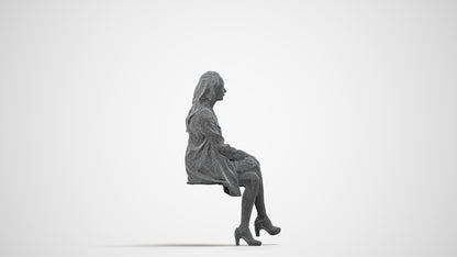 photogrammetry 3D woman business sitting, realistic human model archviz FBX, wireframe side view