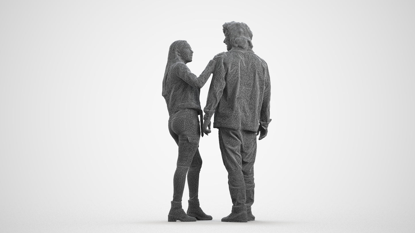 realistic 3D woman casual couple, scanned archviz people for Blender and 3ds Max, wireframe front view