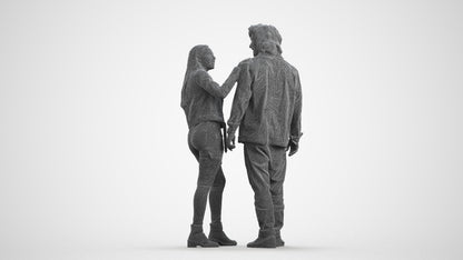 realistic 3D woman casual couple, scanned archviz people for Blender and 3ds Max, wireframe front view