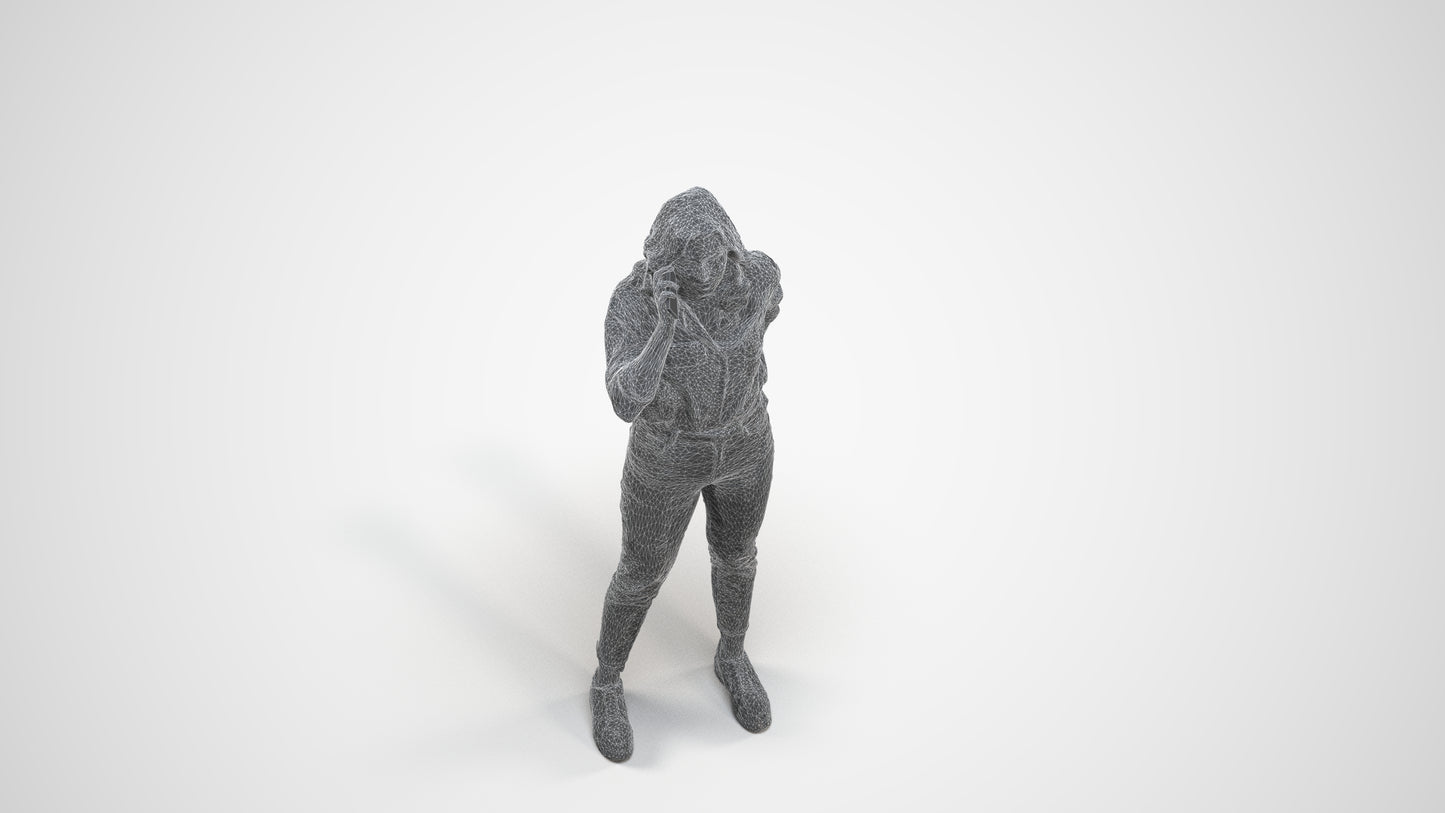 photogrammetry 3D woman casual standing, realistic human model archviz FBX, wireframe three-quarter view
