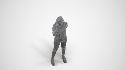 photogrammetry 3D woman casual standing, realistic human model archviz FBX, wireframe three-quarter view