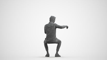 realistic 3D human man casual sitting, archviz people FBX OBJ for Blender, wireframe front view