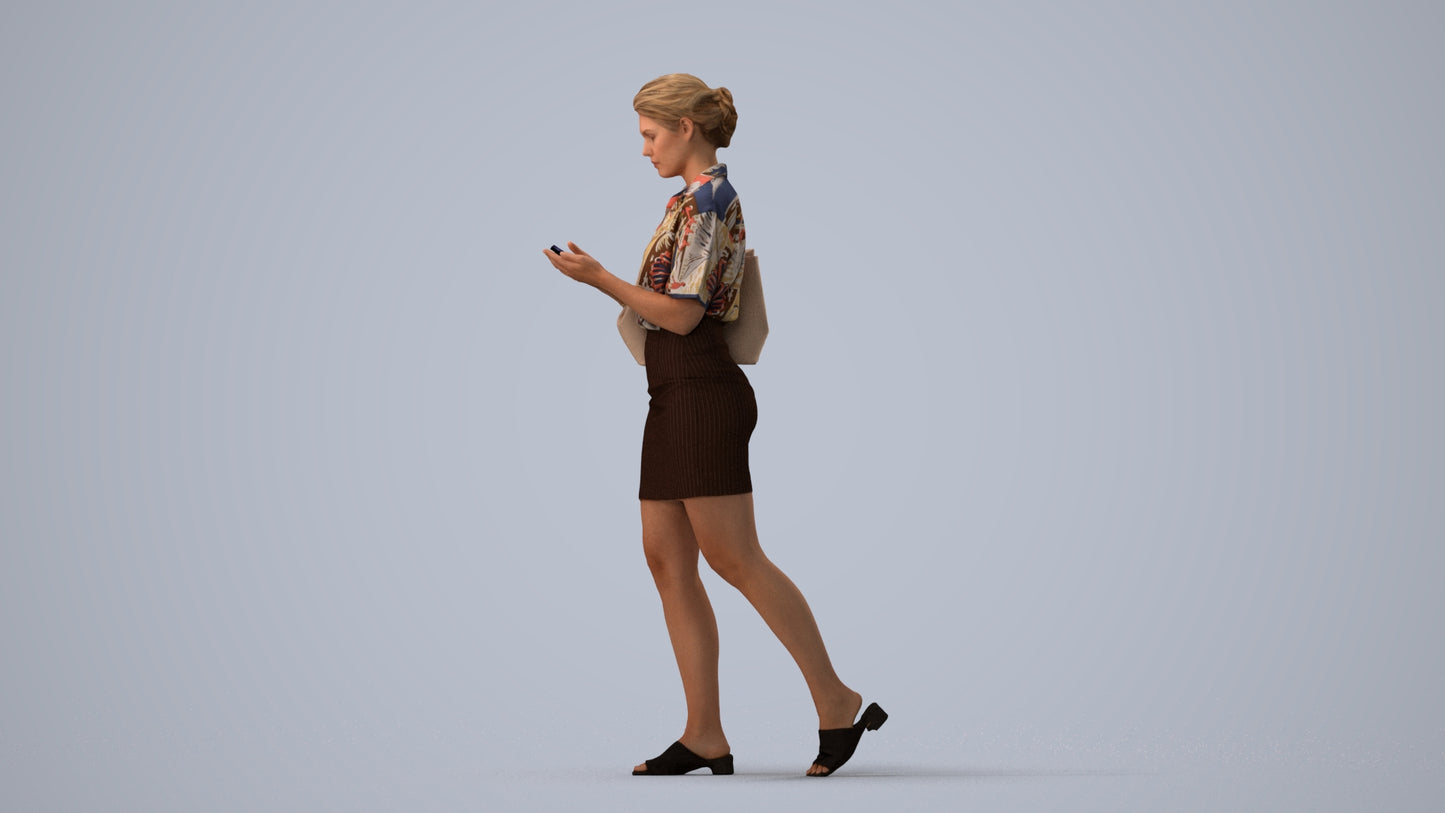 scanned 3D woman casual walking, photogrammetry people for Enscape and V-Ray, three-quarter view render