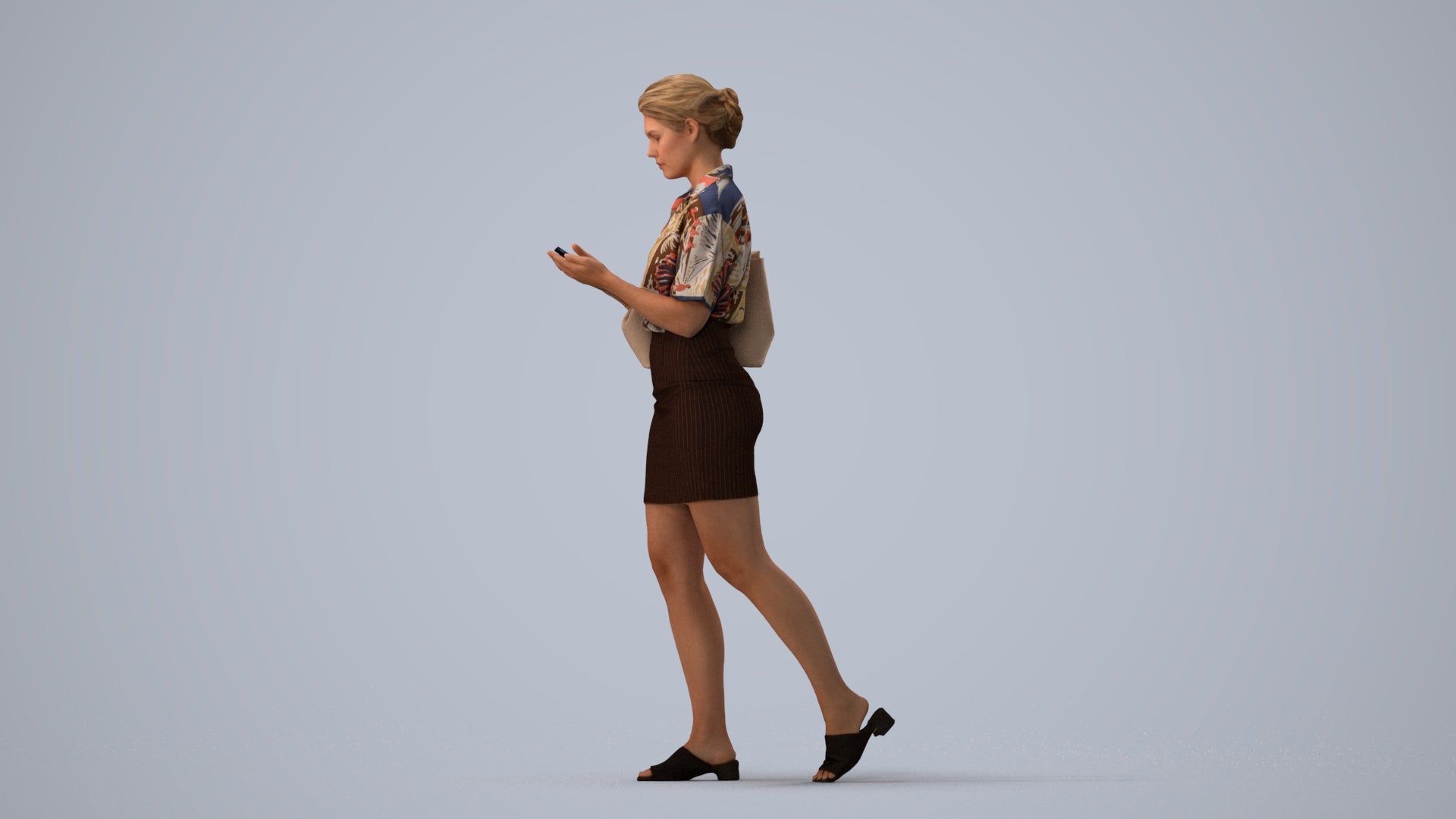 scanned 3D woman casual walking, photogrammetry people for Enscape and V-Ray, three-quarter view render