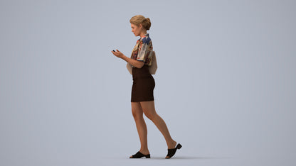 scanned 3D woman casual walking, photogrammetry people for Enscape and V-Ray, three-quarter view render
