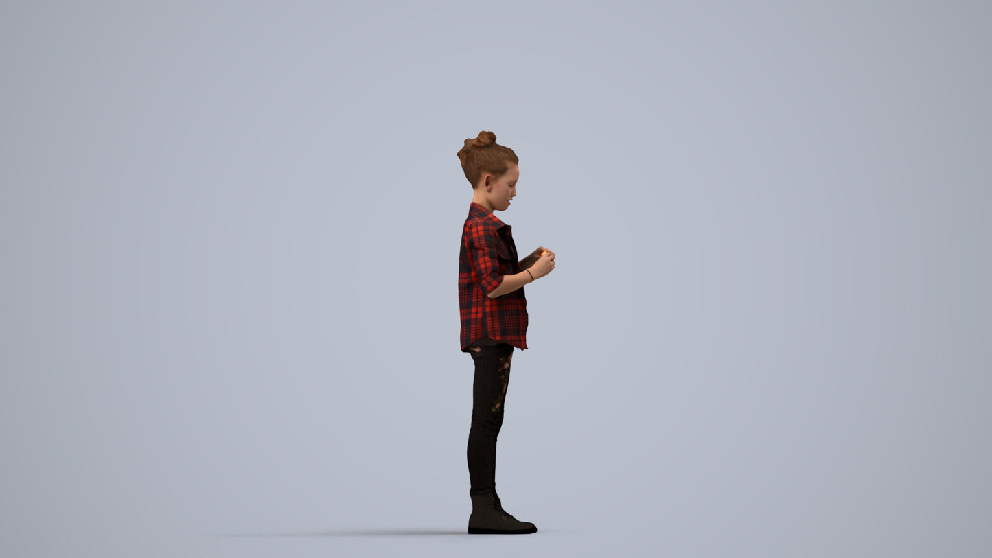 photogrammetry 3D girl casual kids, realistic human model archviz FBX, side view render