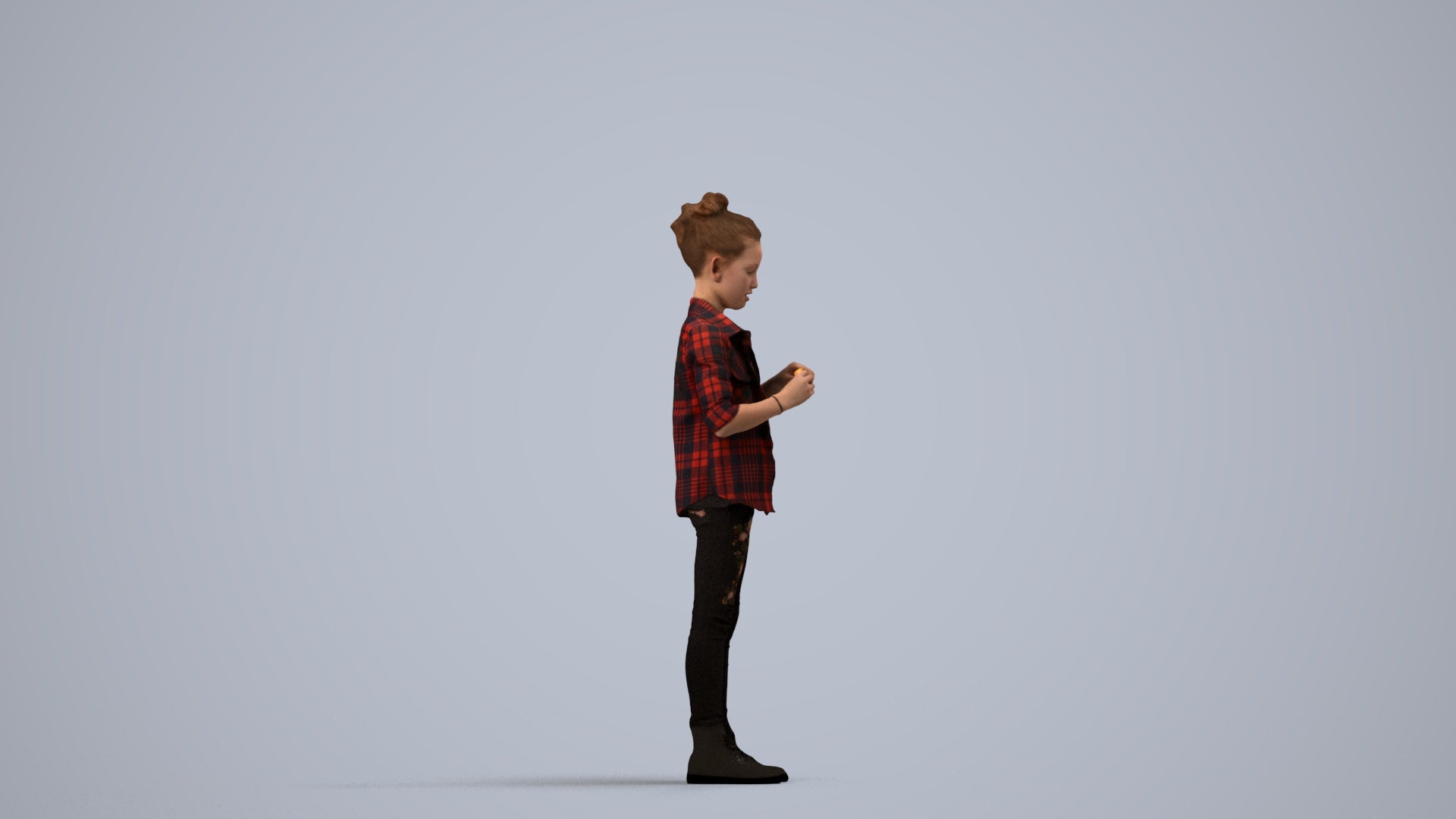 photogrammetry 3D girl casual kids, realistic human model archviz FBX, side view render